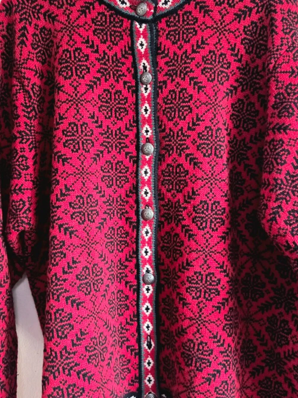 Vintage L.L.Bean Women Cardigan – Size 3X – Hong Kong – Red & Black – 100% Wool